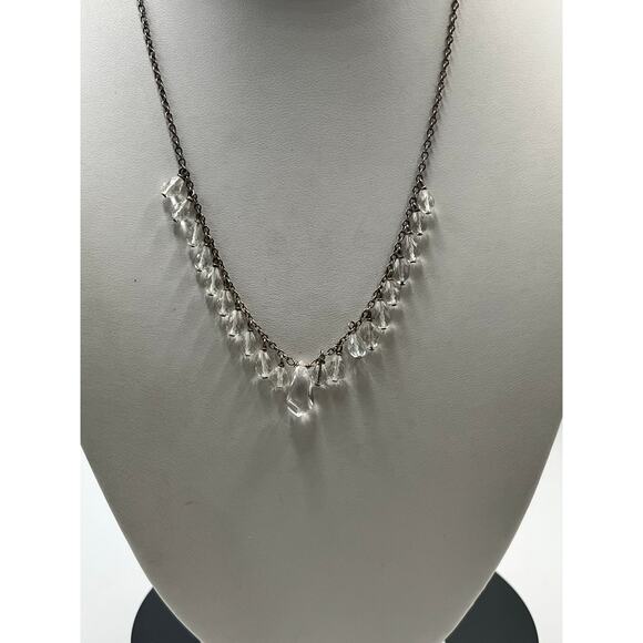 Vintage 925 Sterling Silver Crystal Rock Quartz Teardrop Fringe Necklace 16" - Picture 13 of 13